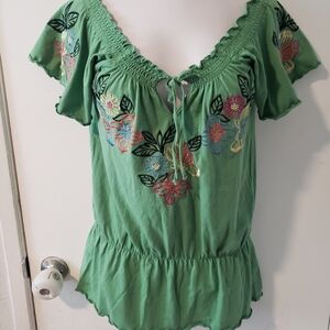 RXB Green Floral Embroidered Blouse